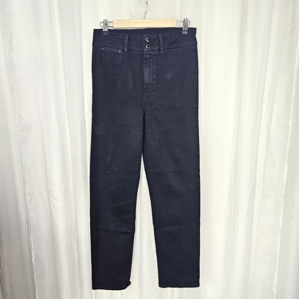 Paige Stella Astue High Waist Straight Leg Jeans Black Wash Stretch Size 28